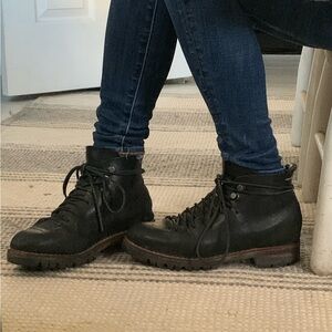 FEIT whipstitch black leather boots. Size 6 1/2.